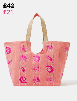 Seashell Embroidered Beach Bag