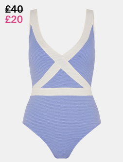 Contrast Textured Shaping Swimsuit Blue