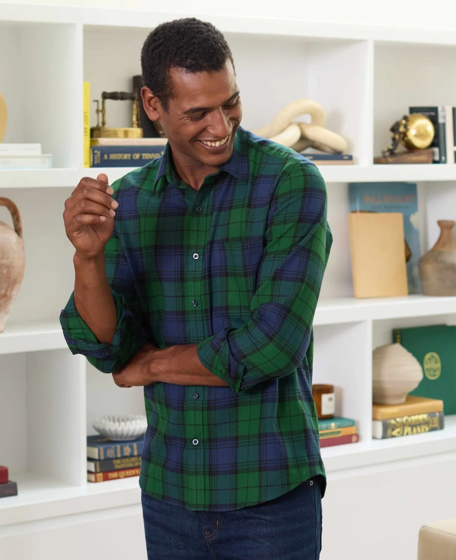 Image of Brushed Cotton Check Slim Fit Casual Shirt