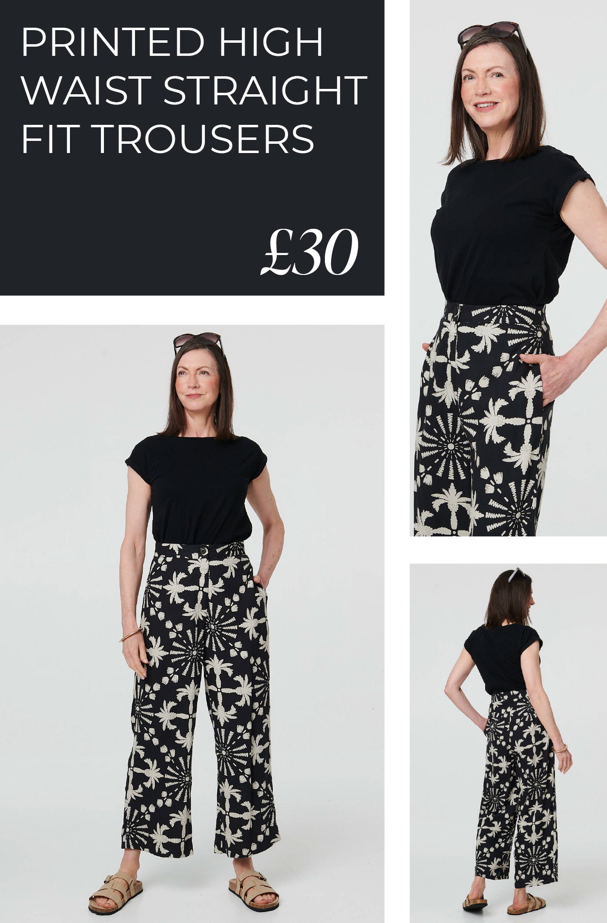 Printed High Waist Straight Fit Trousers | Shop Now