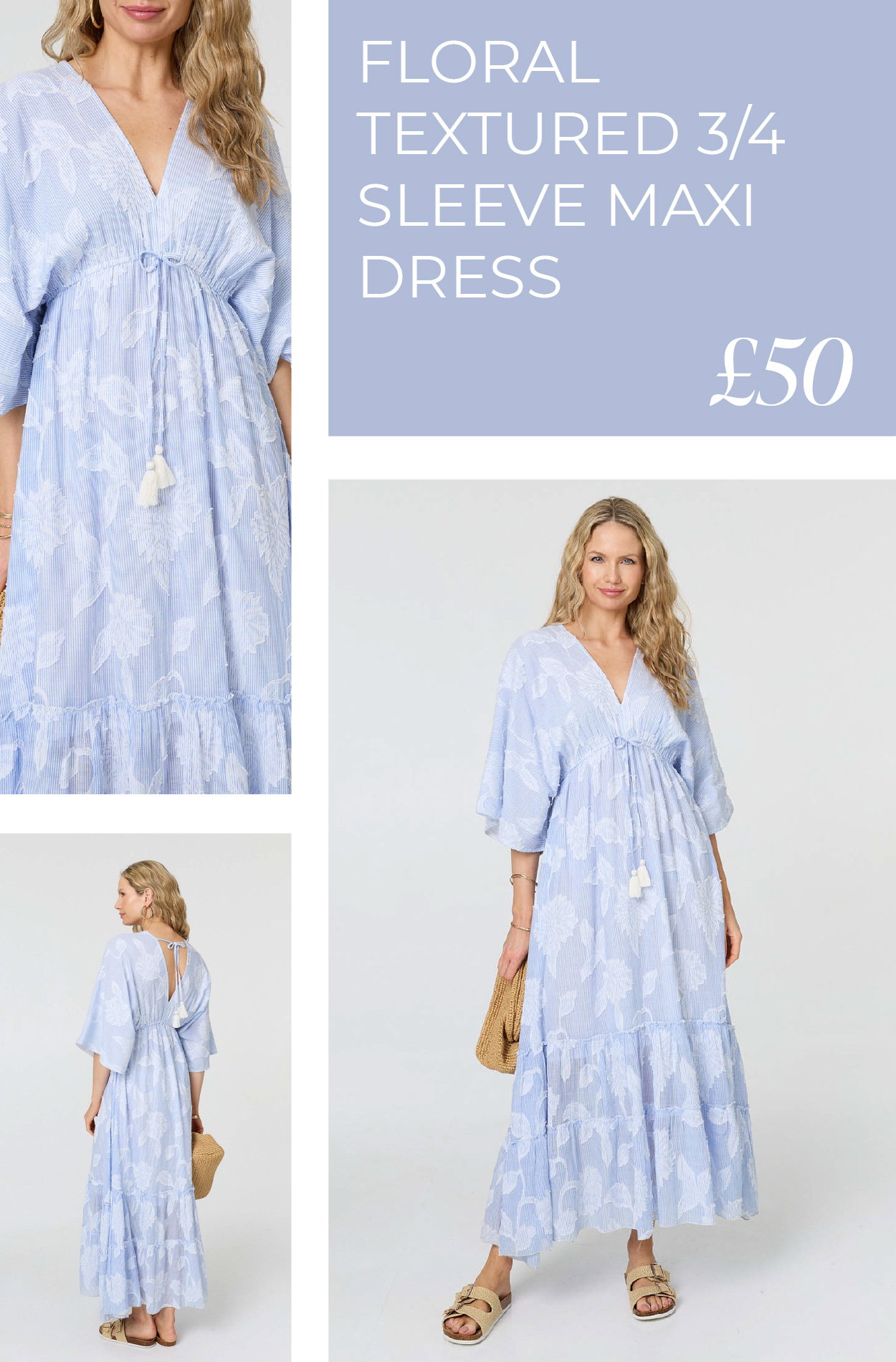 Floral Textured 3/4 Sleeve Maxi Dress | Shop Now