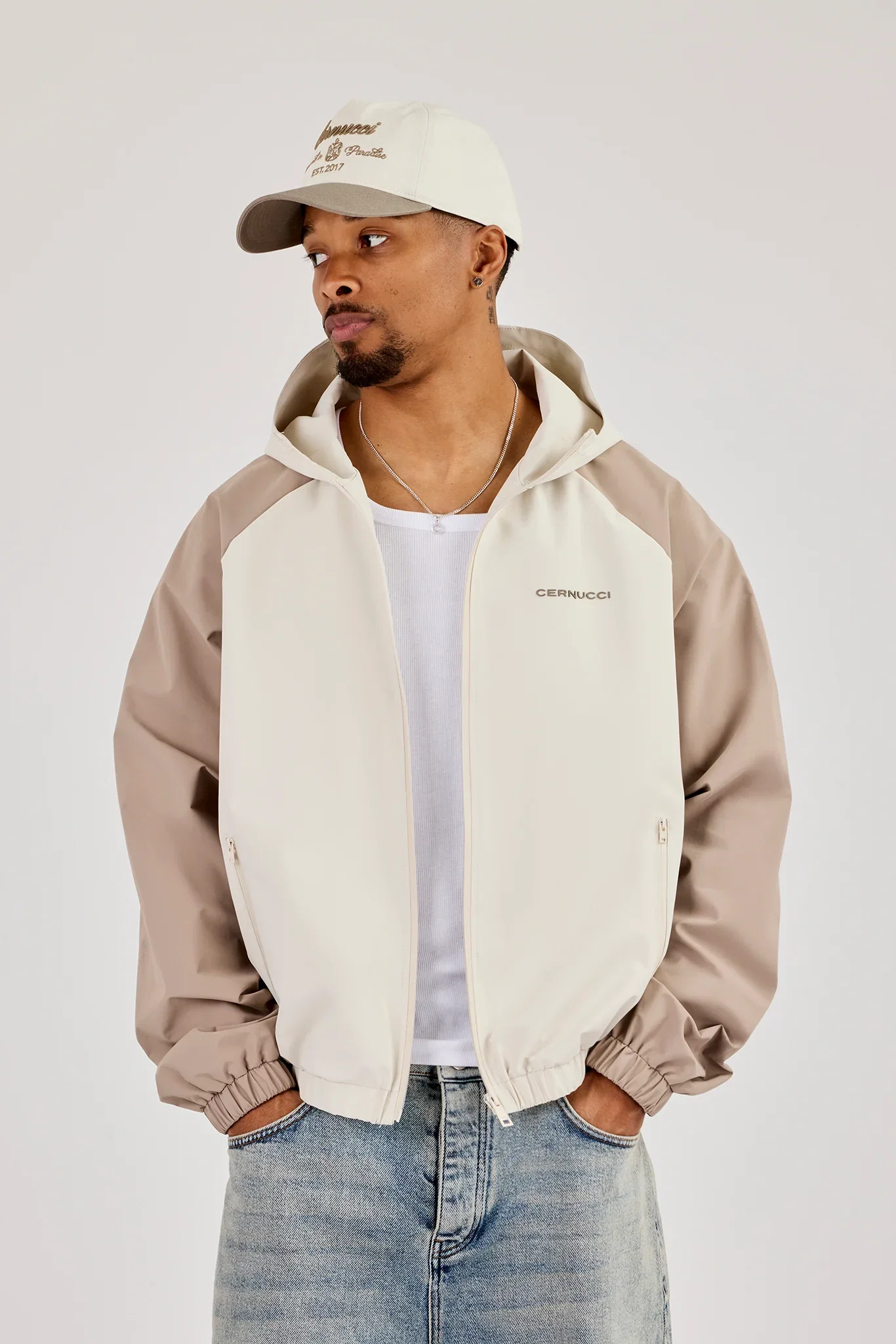 Image of Nylon Panelled Windbreaker - Taupe