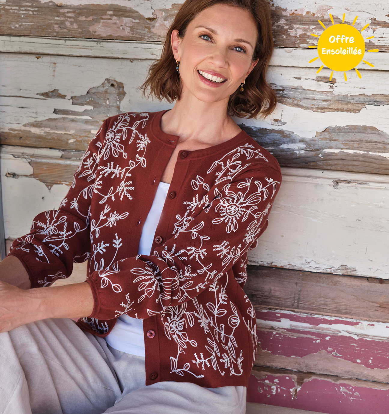 Veste d'été en maille brodée - Femme - 100 % coton