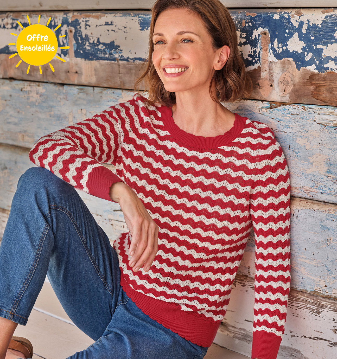 Pull breton à rayures ondulées - Femme - 100 % coton