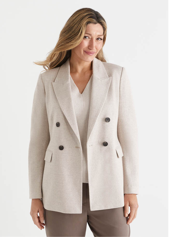 Double Breasted Ponte Herringbone Blazer