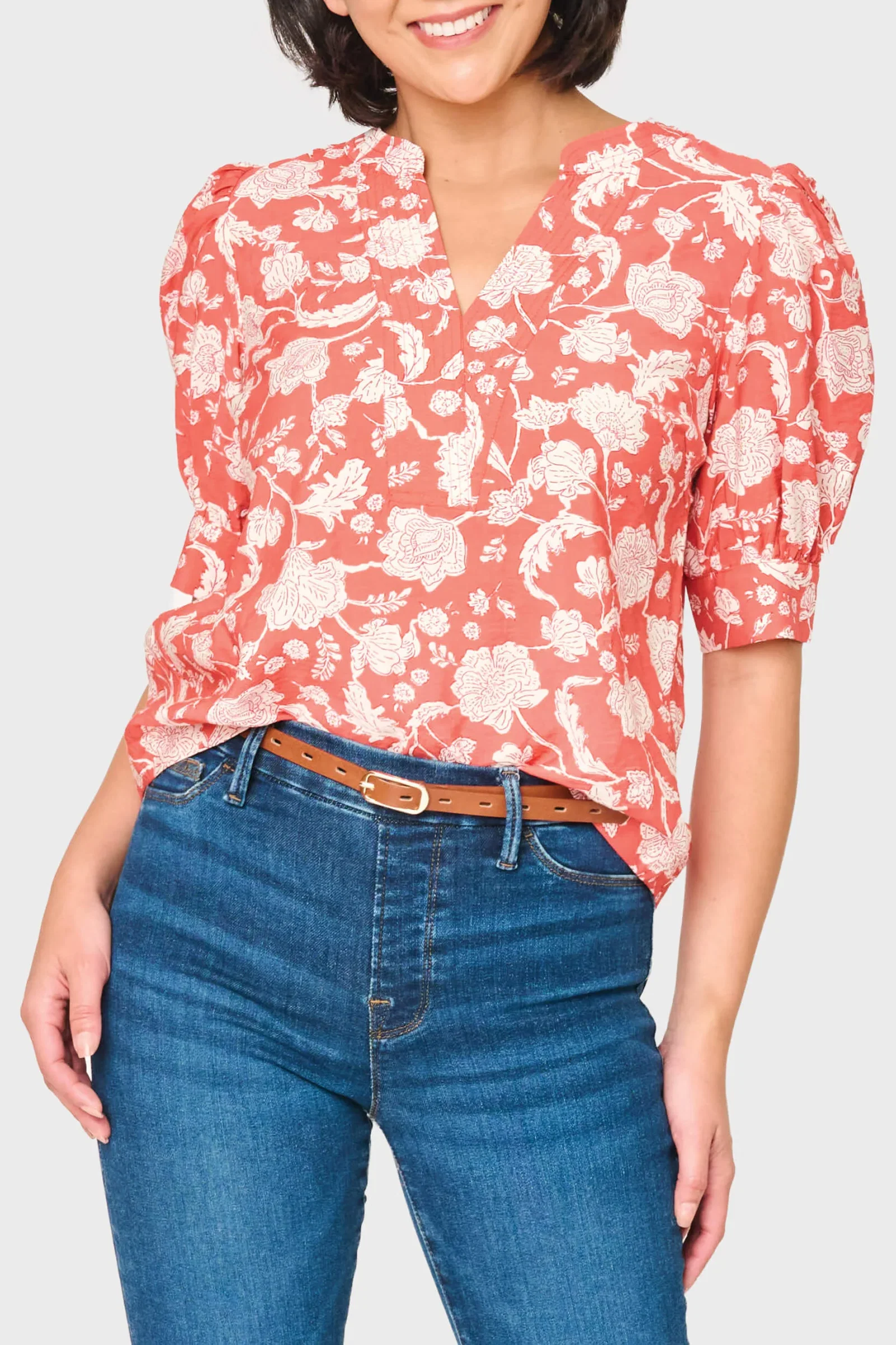 Image of Notch Neck Pullover Puff Sleeve Blouse