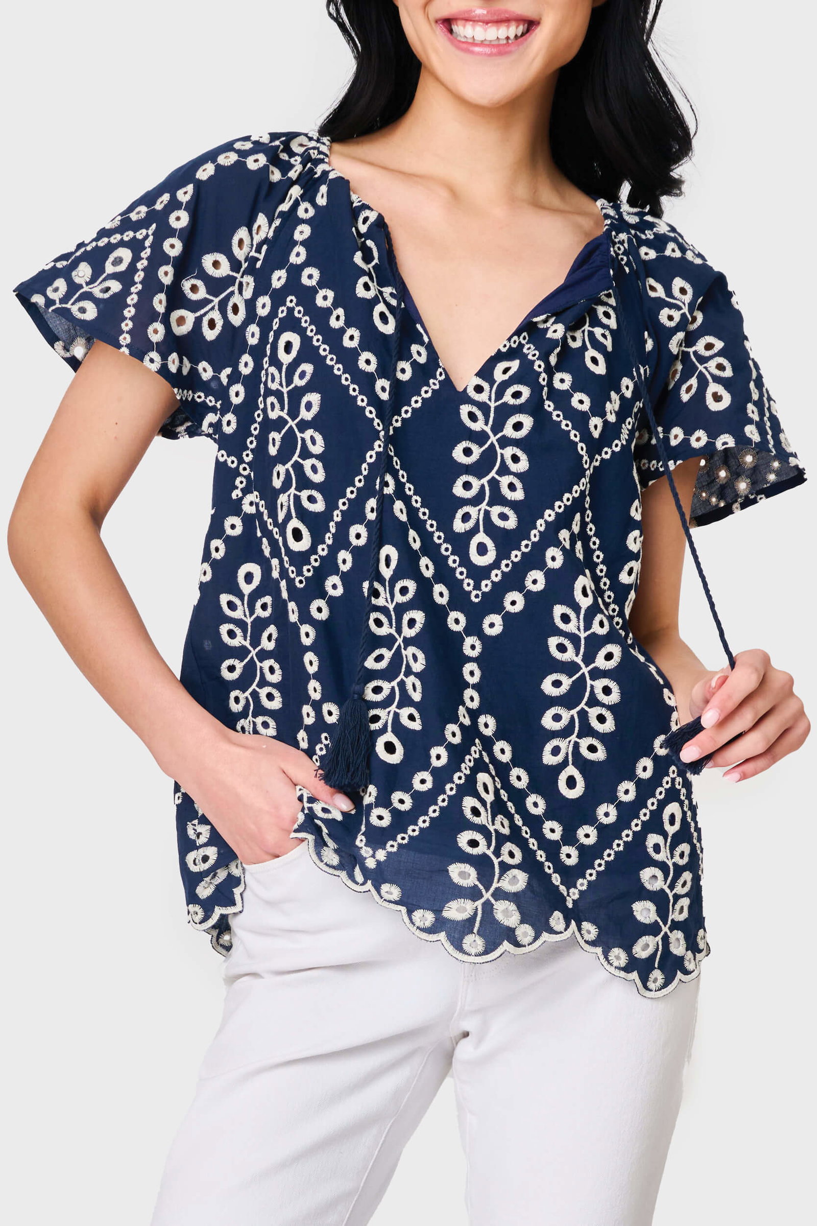 Image of Flutter Sleeve Scallop Top