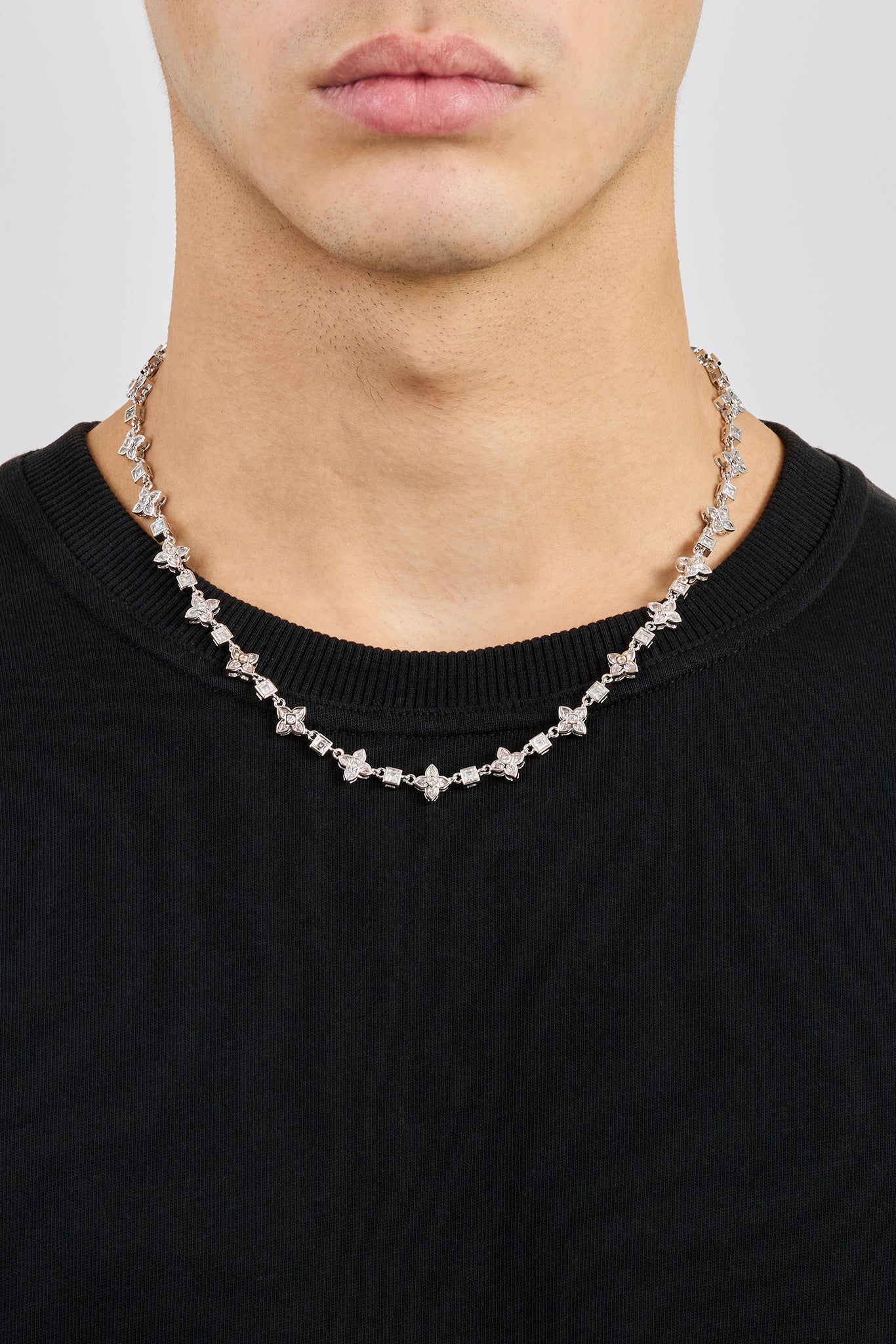 Image of Iced Cross Motif & Square Stone Chain - 8mm
