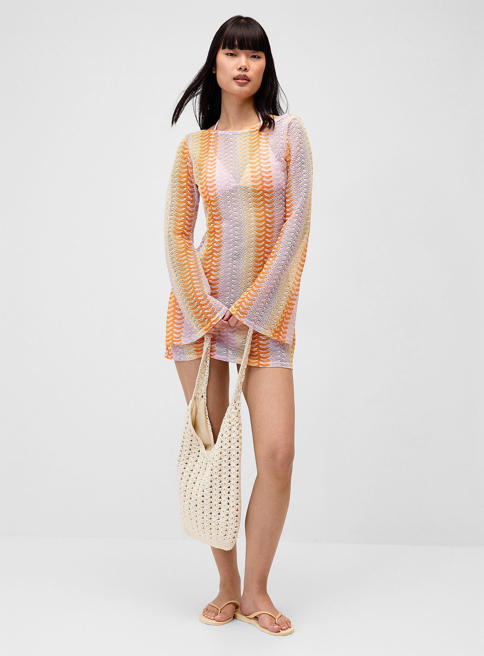 Arrow-stripe crochet dress