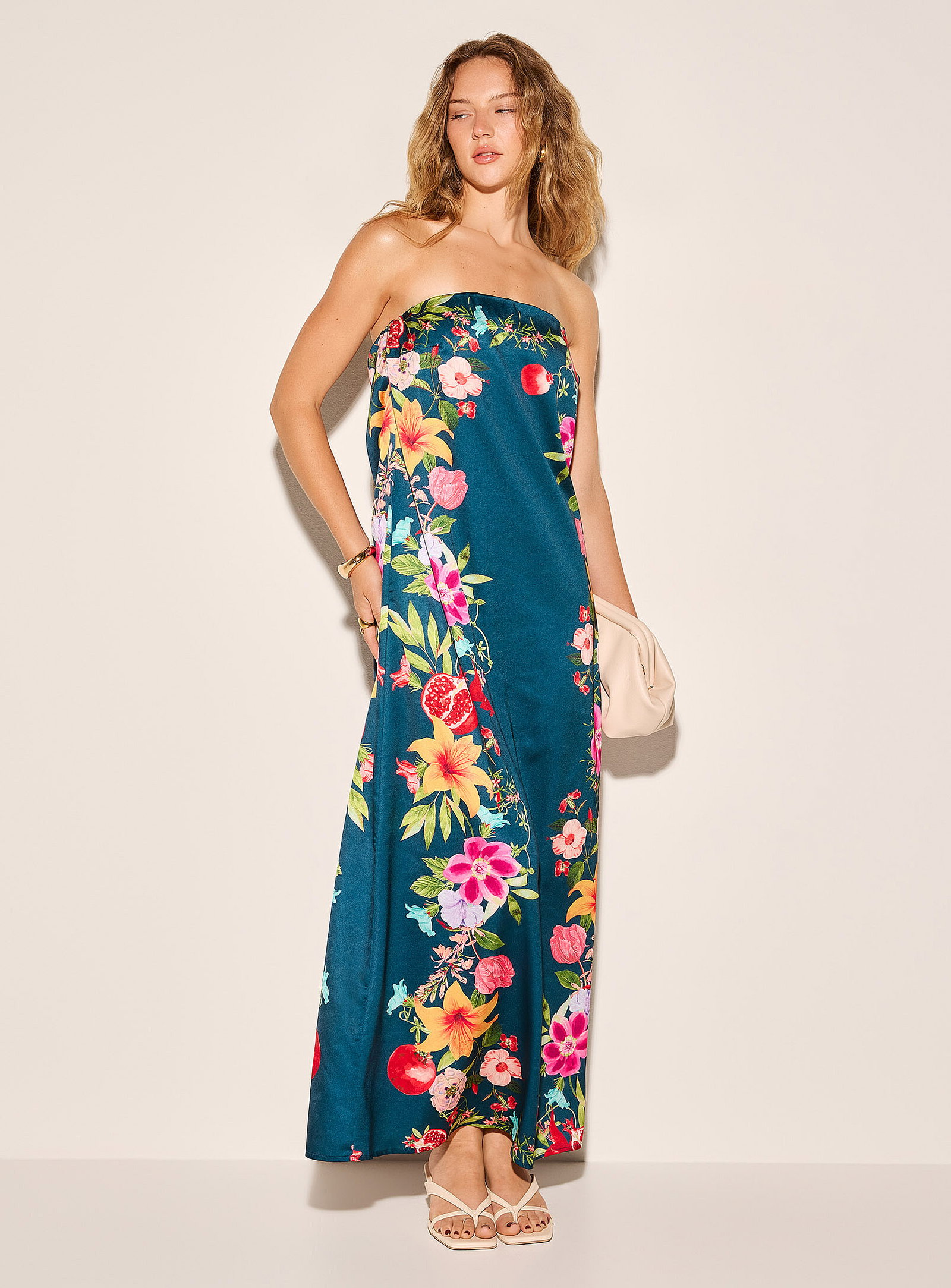 Satiny floral tube dress