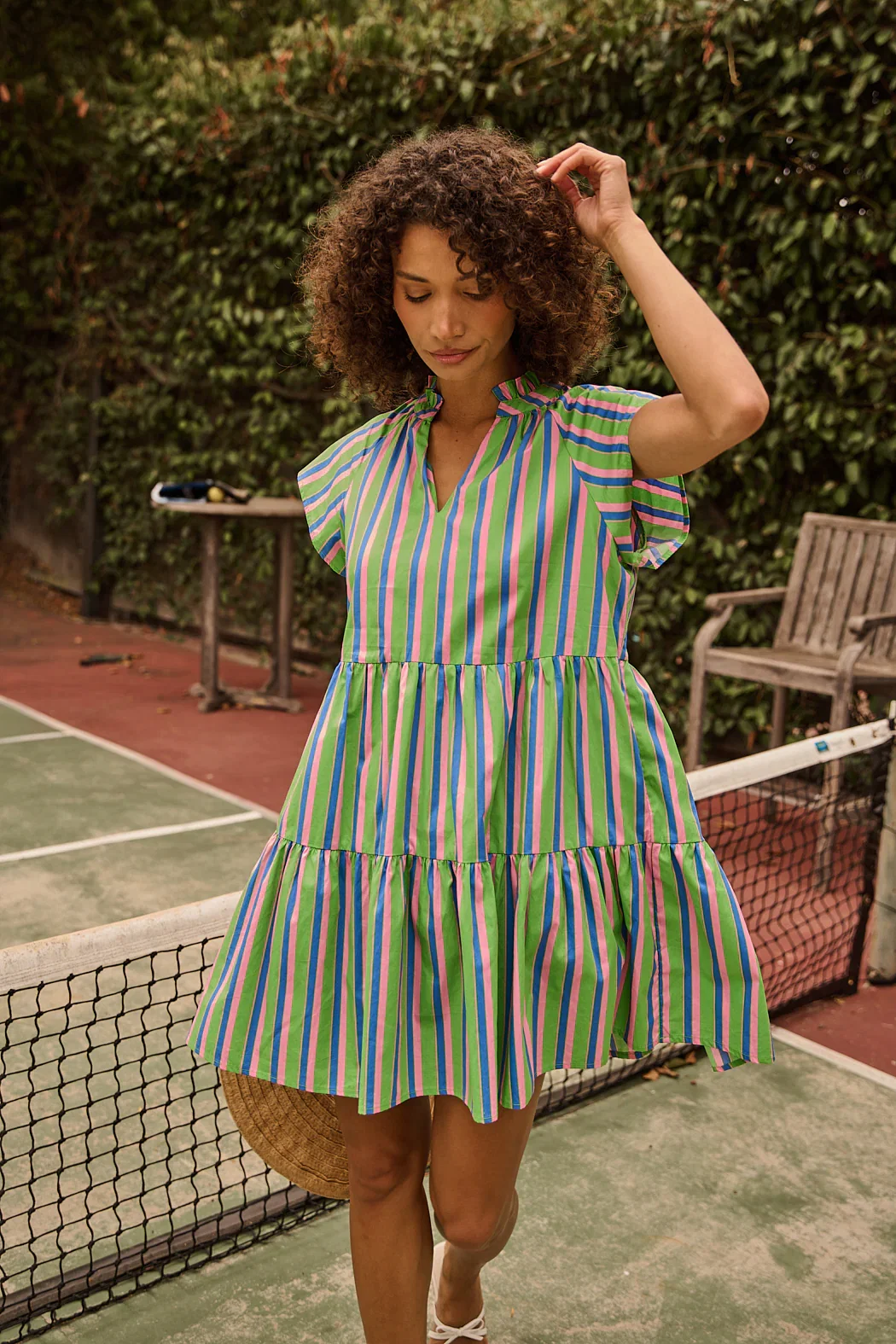 Image of Janelly Poplin Tiered Mini Dress Stripe