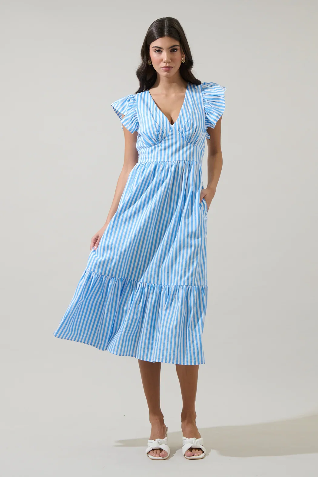 Image of Saida Striped Alara Ruffle Midi Dress