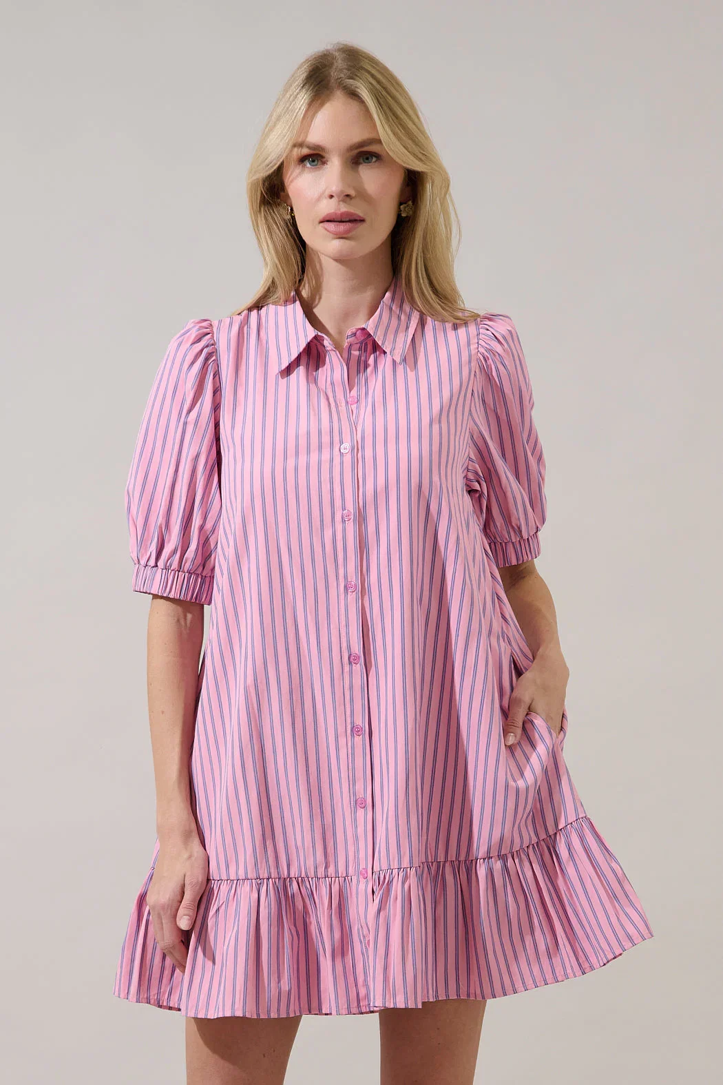 Image of Marvia Striped Levy Button Down Shift Dress