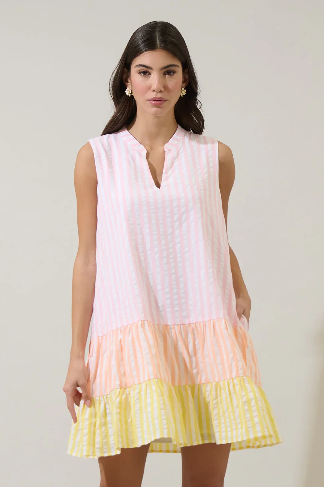 Image of Addely Striped Color Block Shift Mini Dress