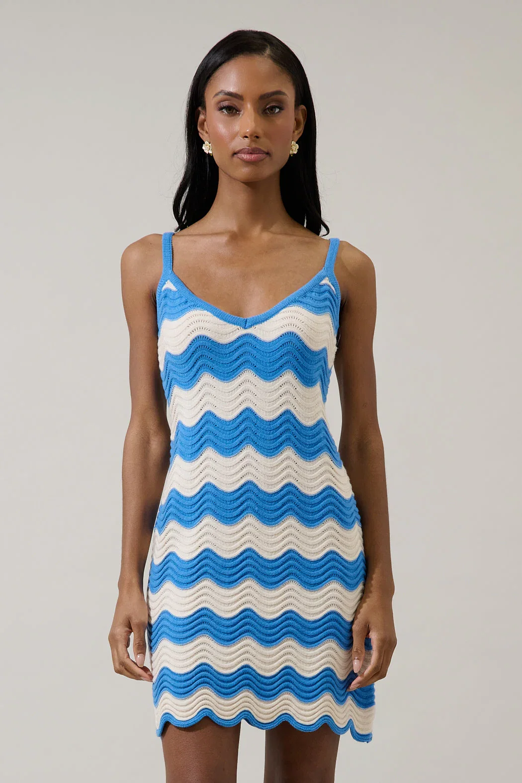 Image of Belendra Scallop Striped Crochet Dress