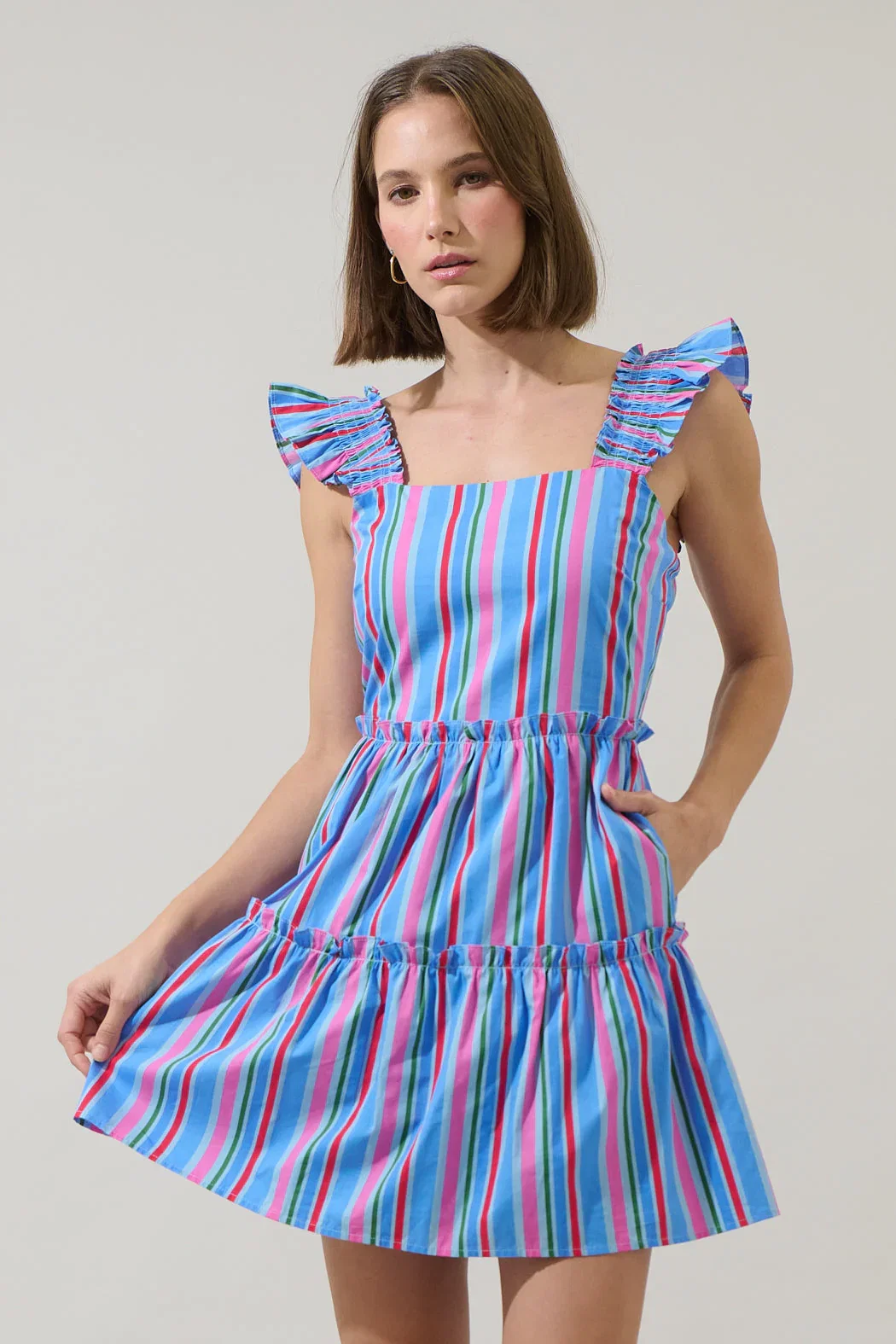 Image of Jaimie Stripes Ruffle Tiered Mini Dress