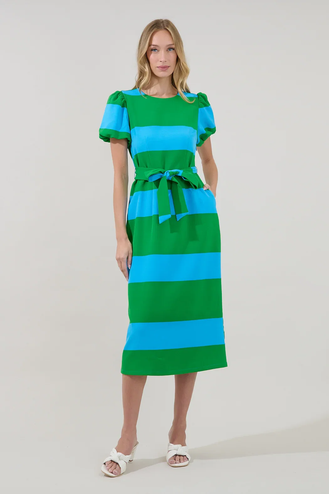 Image of Lolli Stripe Senidy Puff Sleeve Midi Dress
