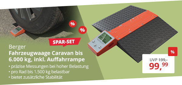 Berger Caravan Fahrzeugwaage Gesamtgewicht 6.000 kg für Wohnwagen & Wohnmobil inkl. Auffahrrampe
