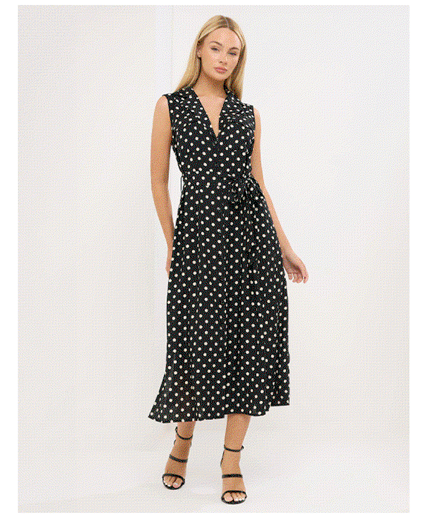STAR Black Polka Dot Sleeveless Shirt Dress