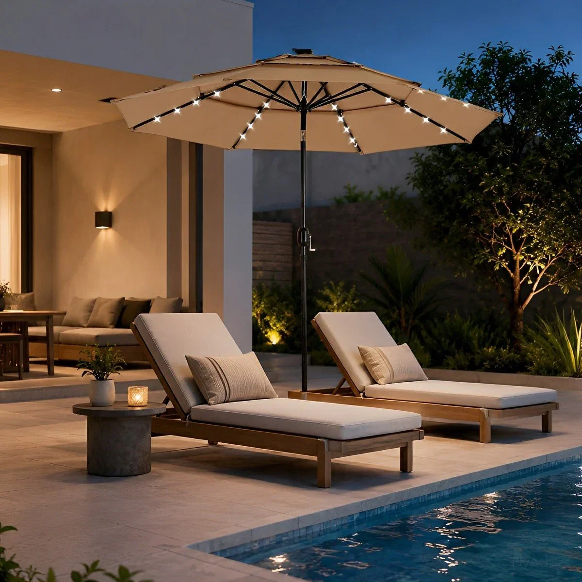 Image of 10FT 3-Tier Solar Patio Outdoor Umbrella with 32 LED Lights