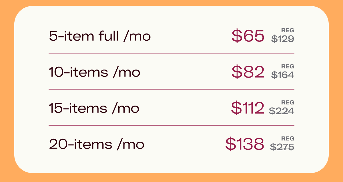 5-item full /mo $65