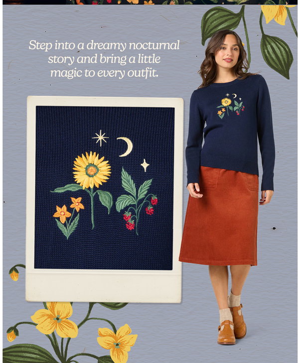 Step into a dreamy nocturnal story and bring a little magic to every outfit - Midnight Garden Embroidered Jumper