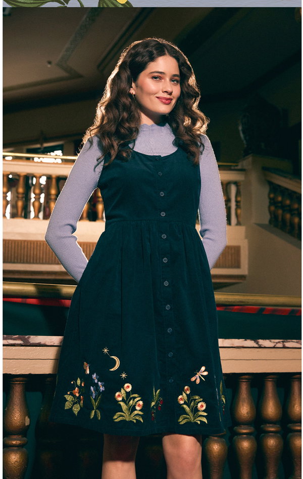 Midnight Garden Embroidered Cord Dress