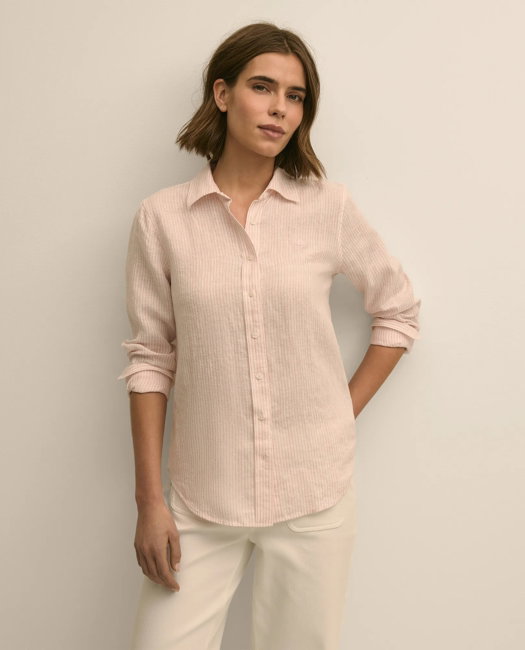 Image of Classic Fit Linen Stripe Shirt