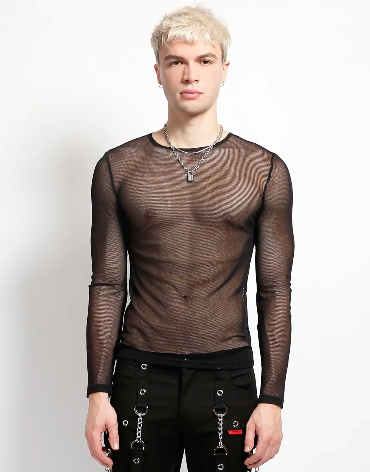 Image of MENS LONG SLEEVE FISHNET BLACK