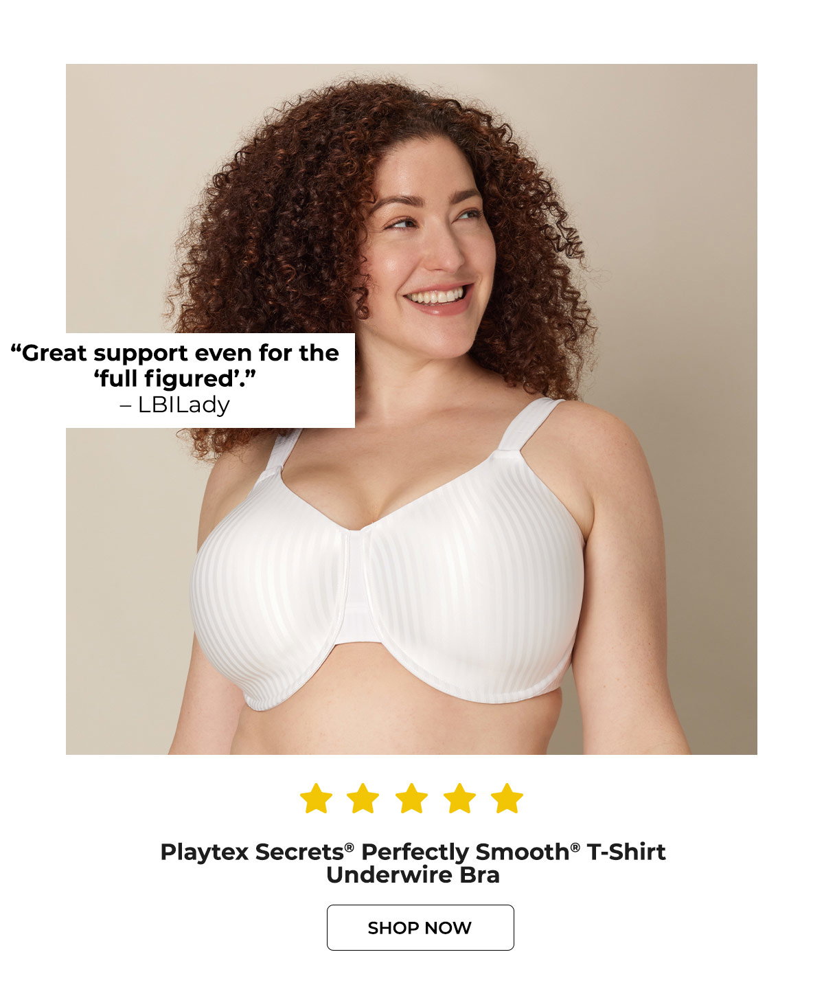 Playtex Secrets Perfectly Smooth T-Shirt Underwire Bra for Full-Figures