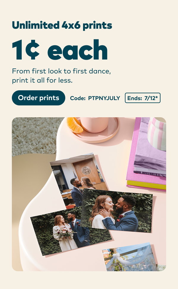 Unlimited 4x6 prints 1 cent each. Code: PTPNYPULY. Order prints.
