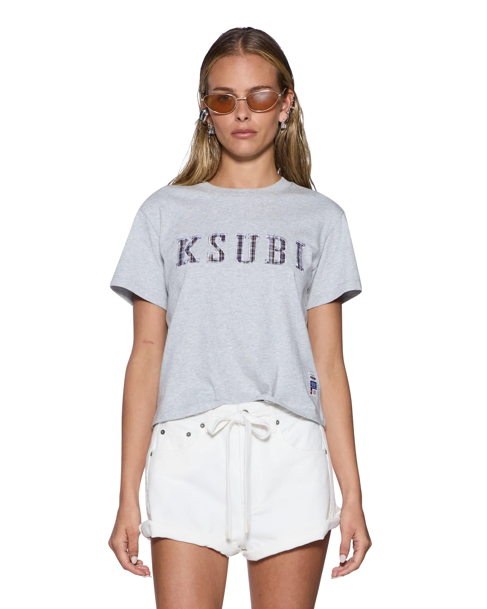 Image of KSUBI PLAID SHRUNKEN SS TEE GREY MARLE