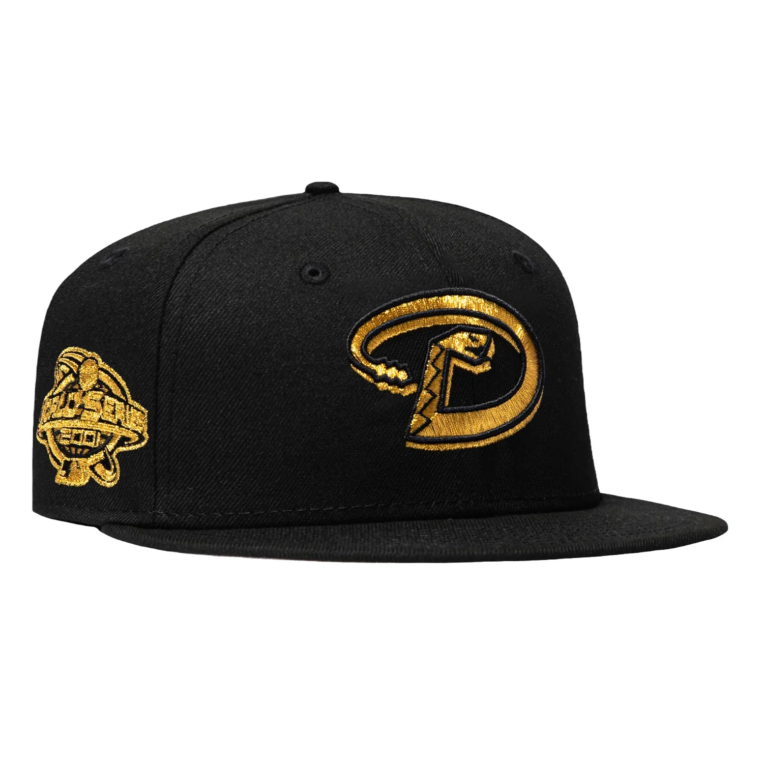 Image of New Era 59Fifty Arizona Diamondbacks 2001 World Series Patch D Hat - Black, Metallic Gold