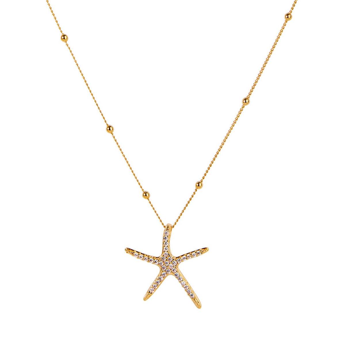 Gold Starfish CZ Ball Chain Necklace