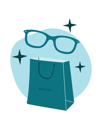 Illustration Zenni glasses and shopping bag