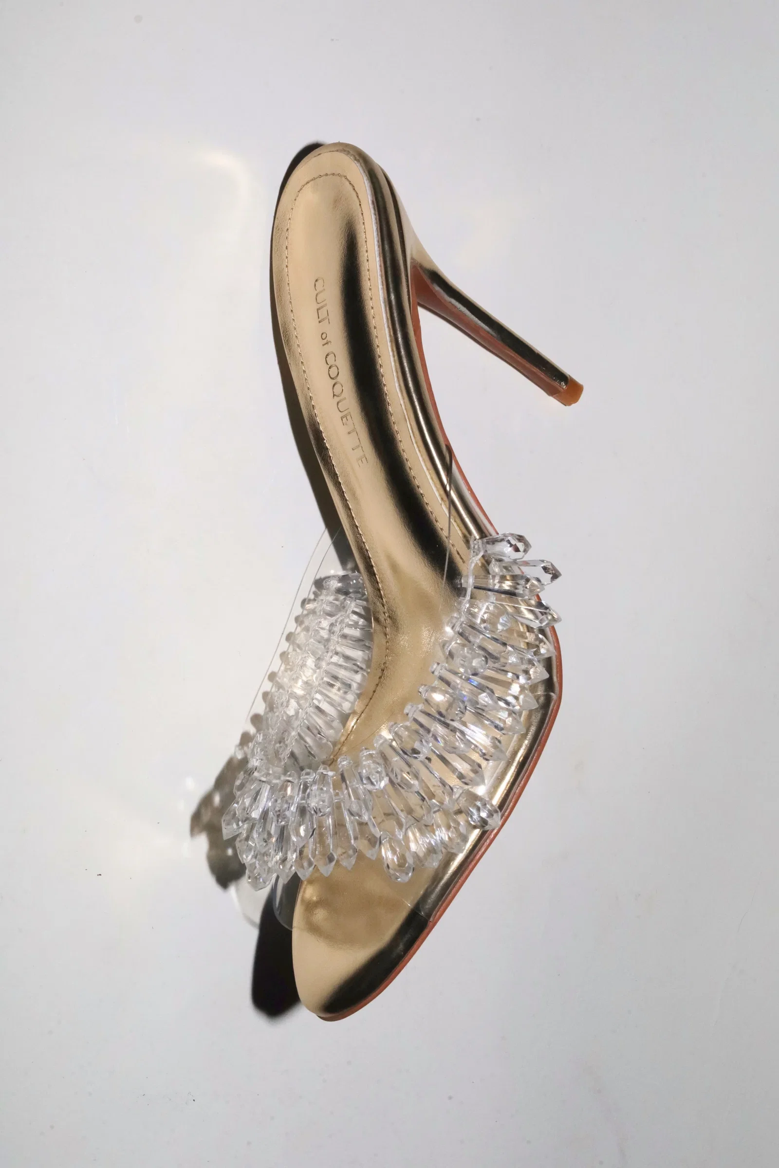 Image of Goldie White Gold Clear Drip Chandelier Open Toe Mules 100 mm