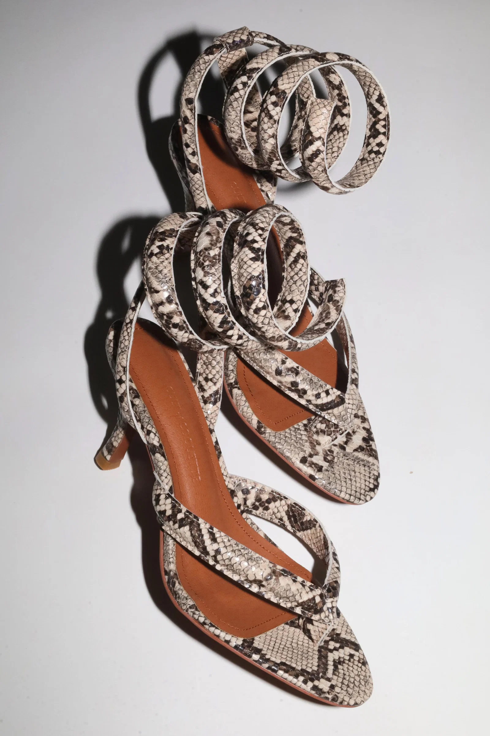 Image of Georgina Beige Snake Thong Heel 75 mm