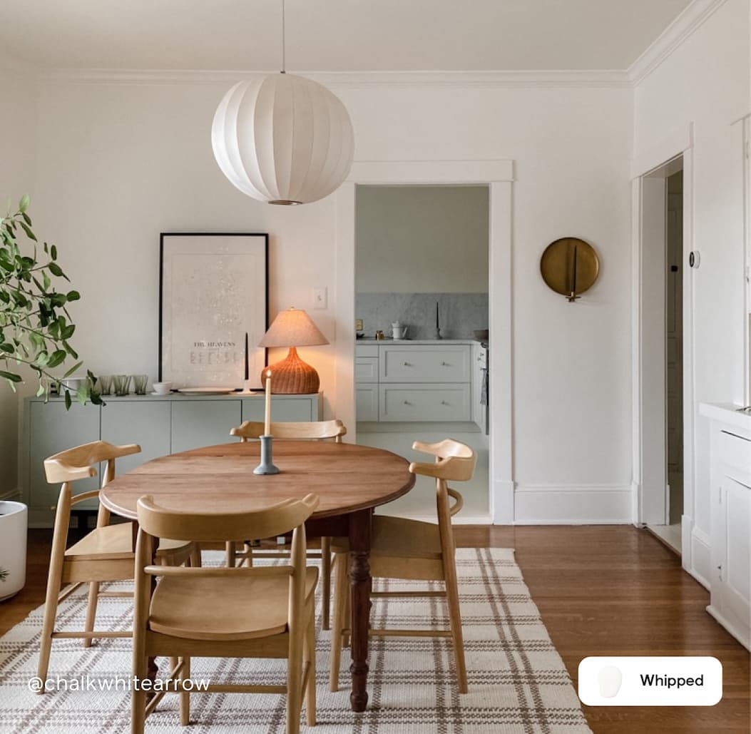 Dining room featuring warm white paint color Whipped