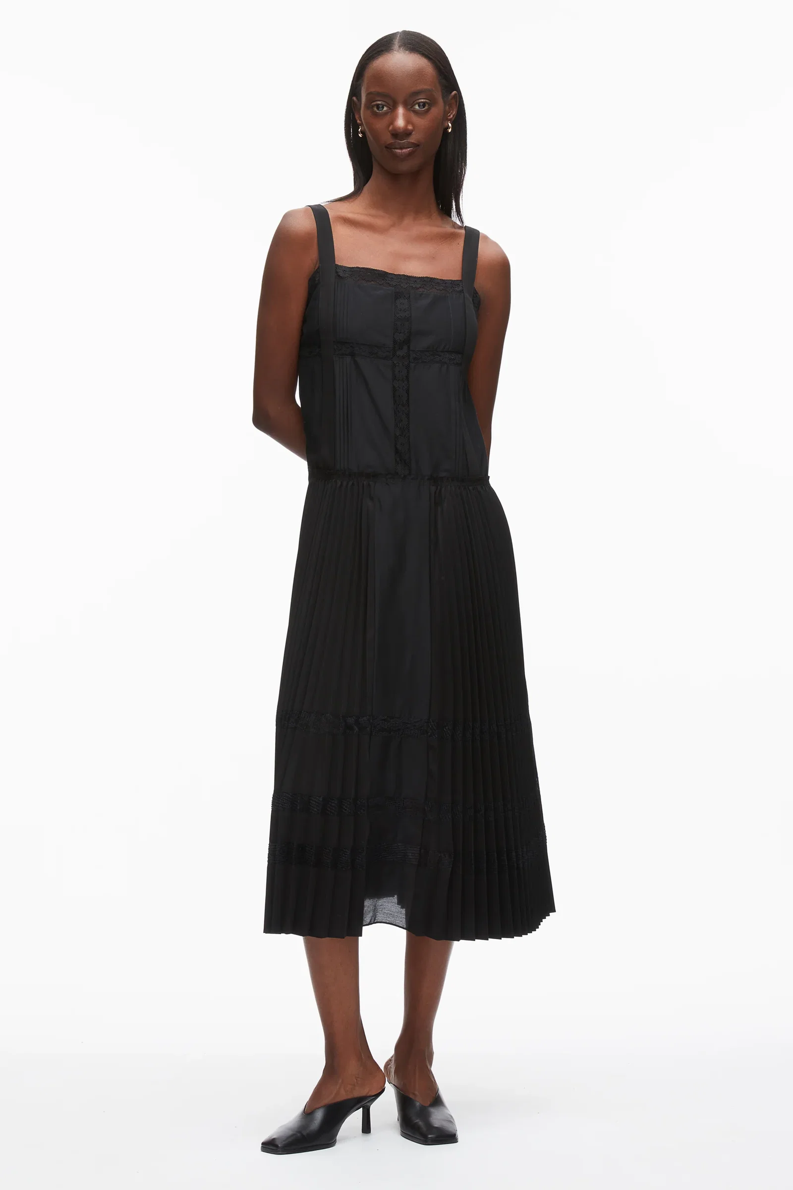 Image of Pleated Tank Dress With Lace Insert