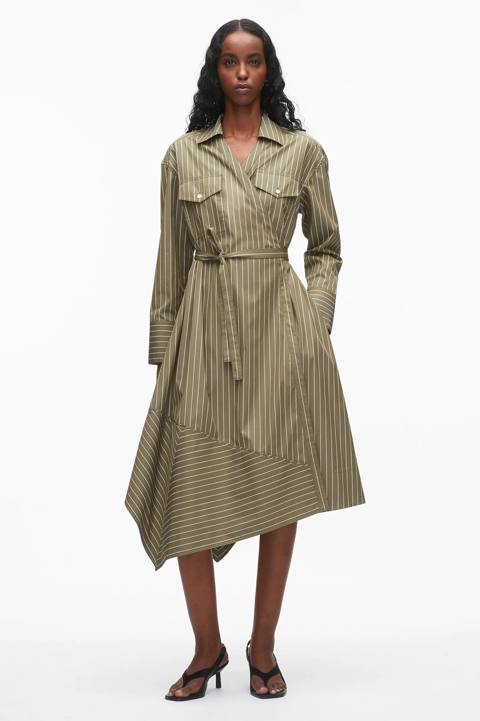 Image of Stripe Poplin Wrap Shirt Dress