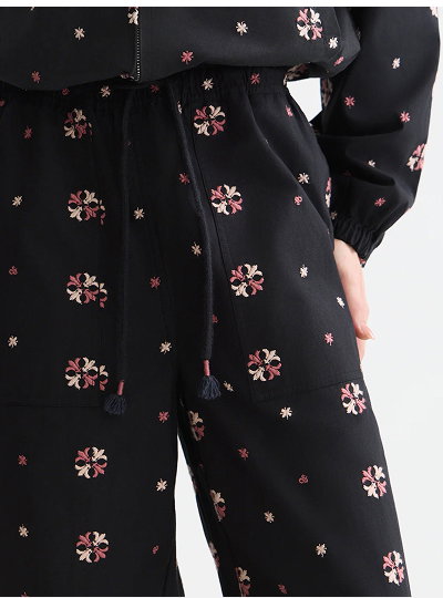 Noa High-Rise Wide-Leg Embroidered Pull-On Pants