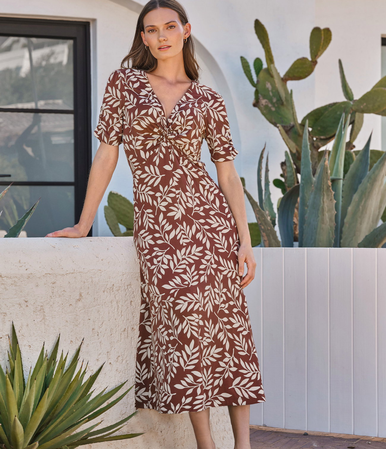 Leaf Print Jersey Dress
