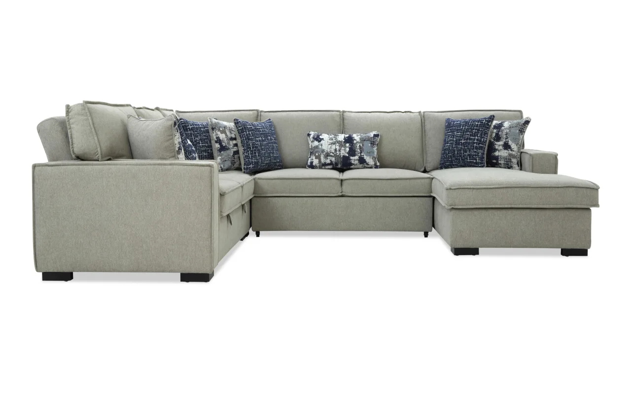 Playmax Gray 98'' 4 Piece Right Arm Facing Chaise Sectional with Pop-Up Sleeper & USB & USB-C Ports