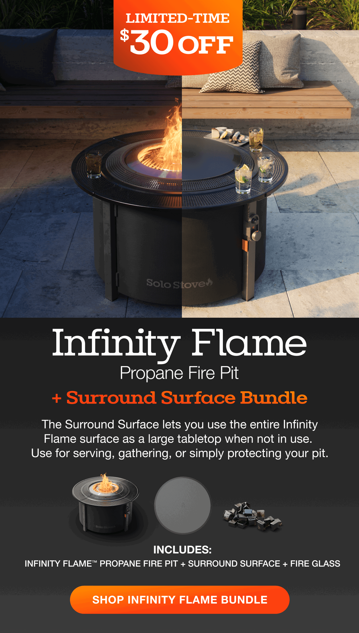 Infinity Flame Propane Fire Pit + Surround Surface
