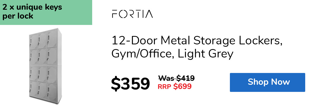 12-Door Metal Storage Lockers, Gym/Office, Light Grey