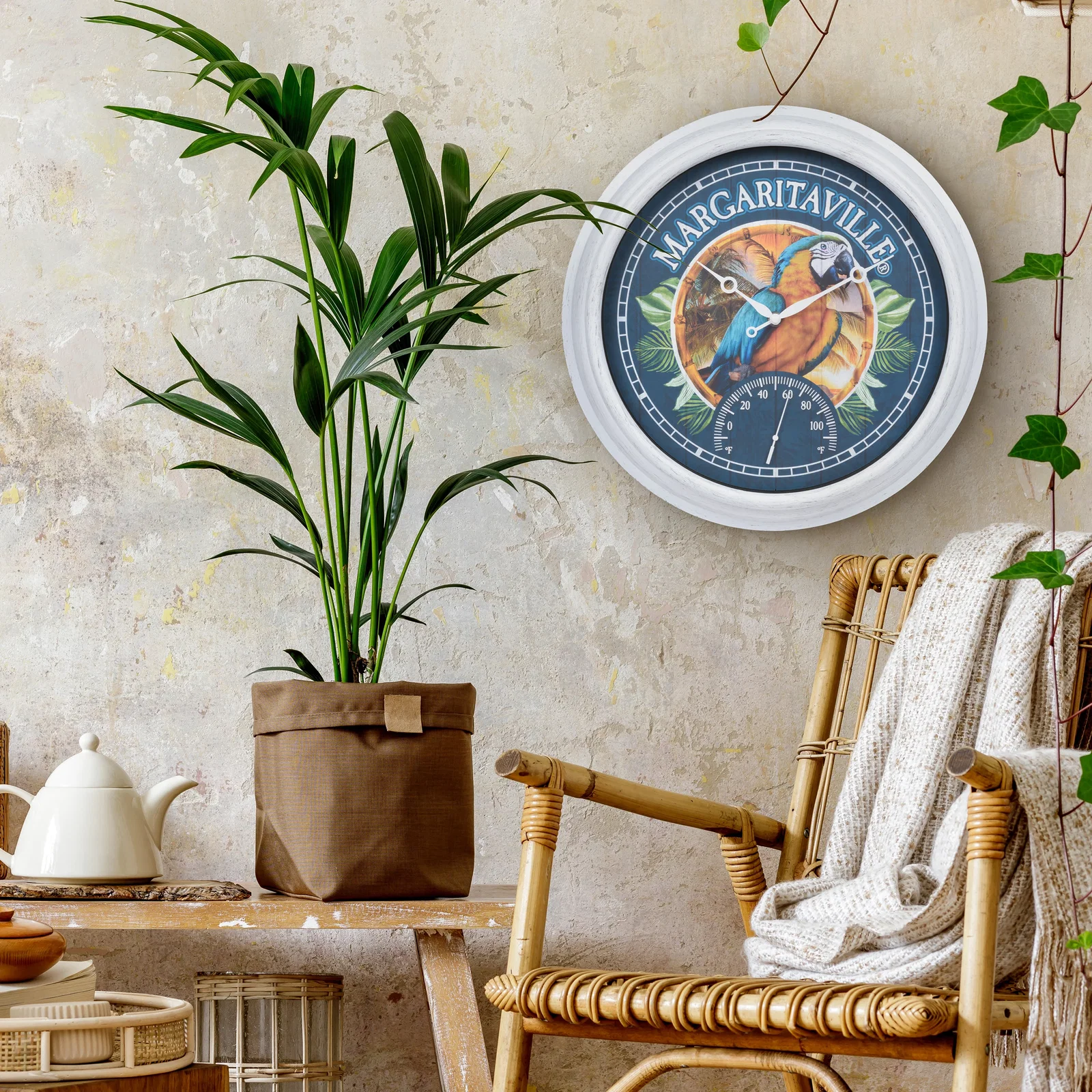 Image of Margaritaville Indoor/Outdoor Wall Clock with Temperature
