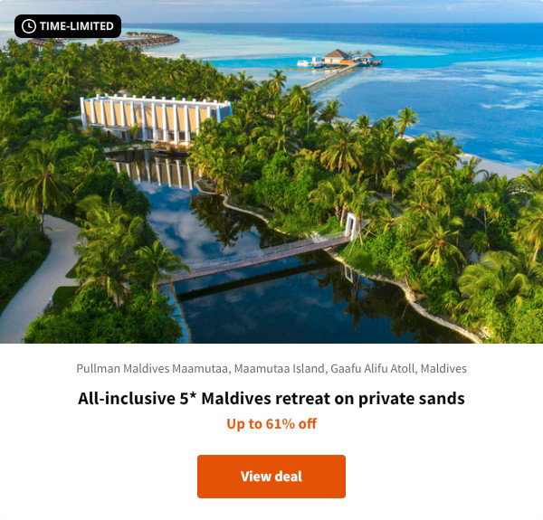 All-inclusive 5* Maldives retreat on private sands