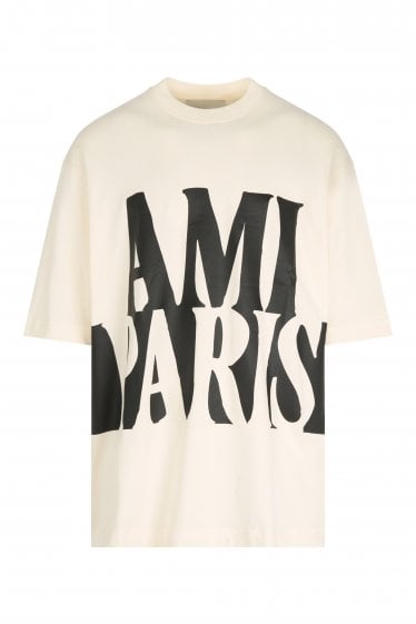 Oversized Ami Paris Print T-Shirt Cream