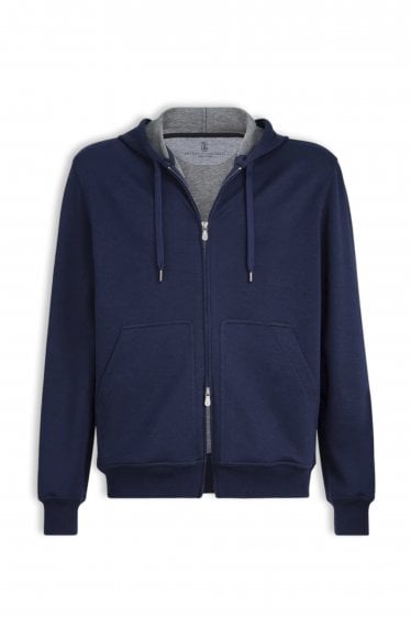 Cotton Zip Hooded Top Navy