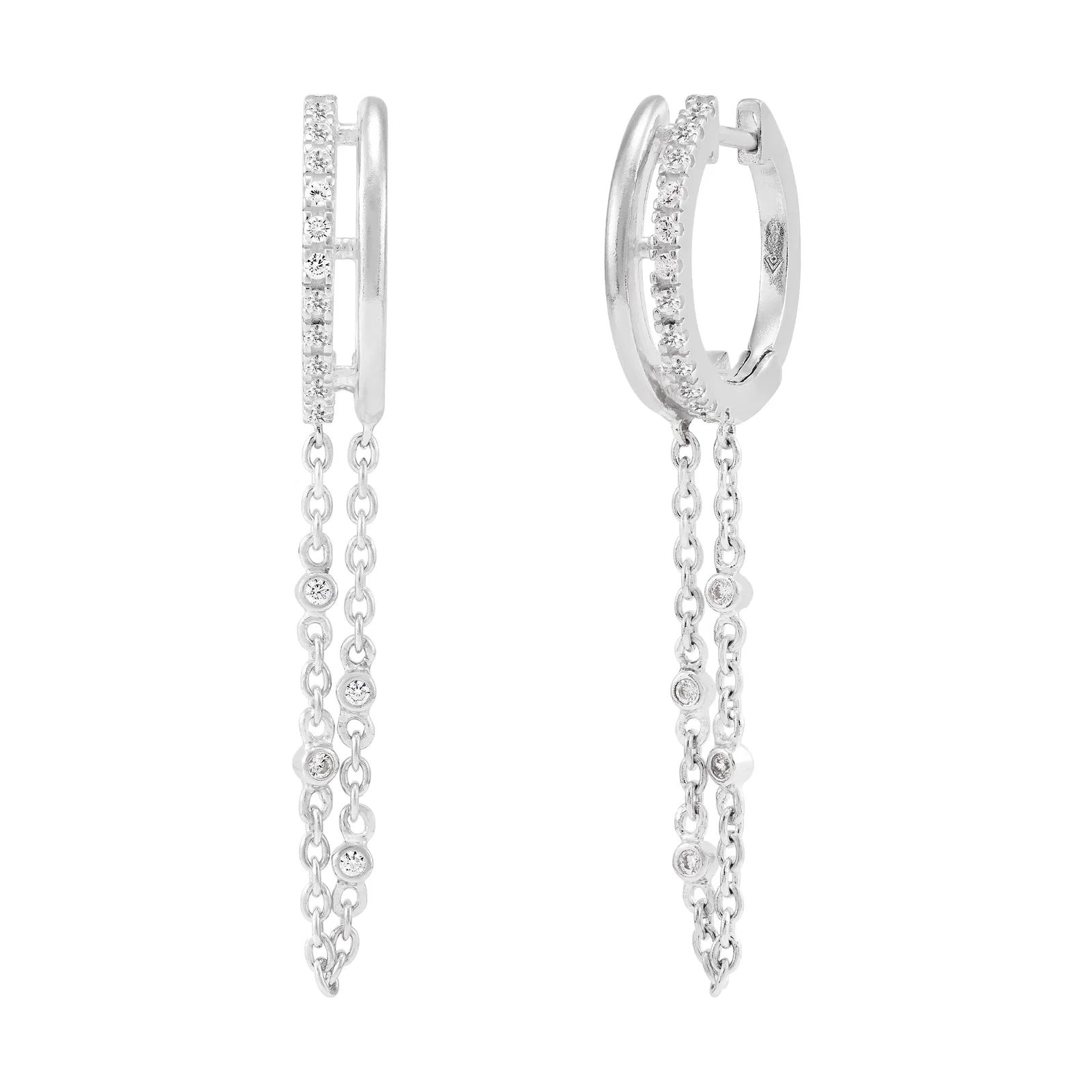 Second Glance Huggie Drop Earrings, White Cubic Zirconia